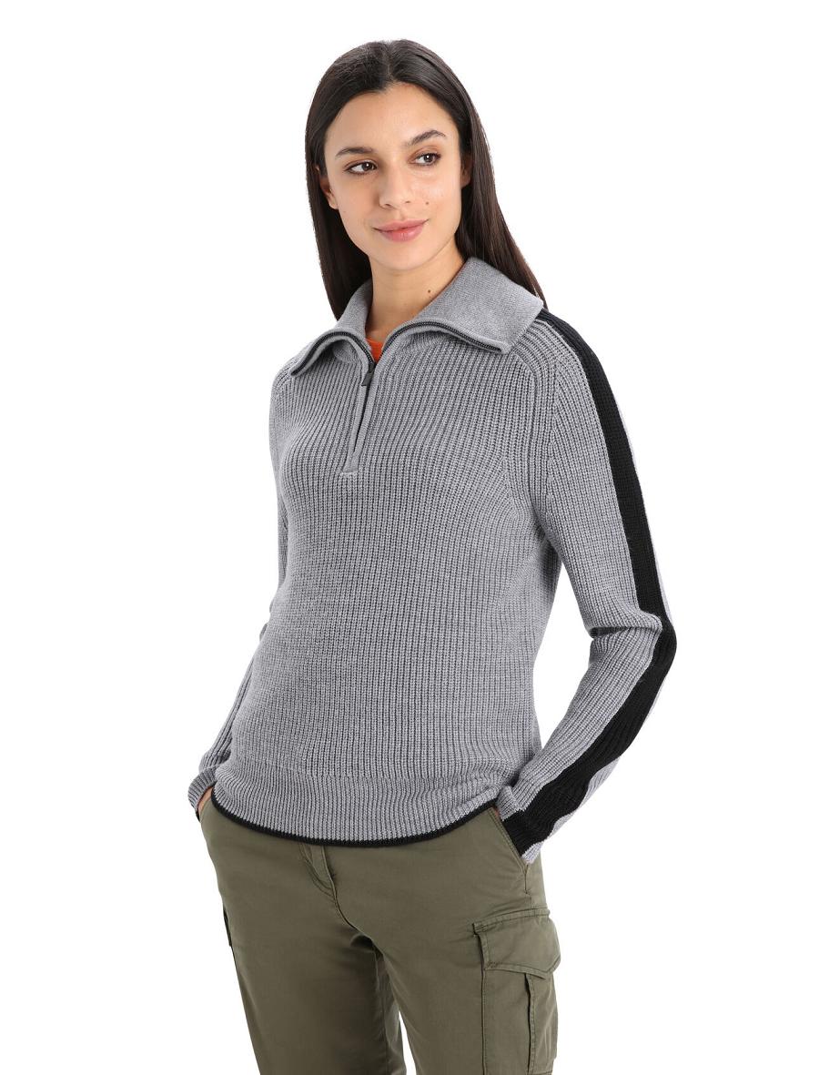 Gritstone Heather / Black Icebreaker Merino Lodge Long Sleeve Half Zip Women\'s Sweaters | AU 1621UZGT